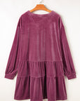 Plus Size Textured Velvet Buttoned Tiered Dress