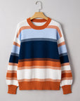 Colorblock Round Neck Long Sleeve Sweater