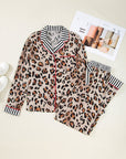 Leopard Colorblock Stripe Edge Shirt and Pants Pajama Set