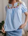 Floral Embroidered Puff Sleeve Blouse