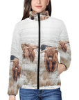 Highland Cow Herd Women's Puffy Bomber Jacket