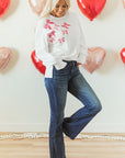 Valentine Bow Sequin Long Sleeve Oversize Sweatshirt