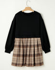 Plaid Patchwork High Waist Sweatshirt Mini Dress