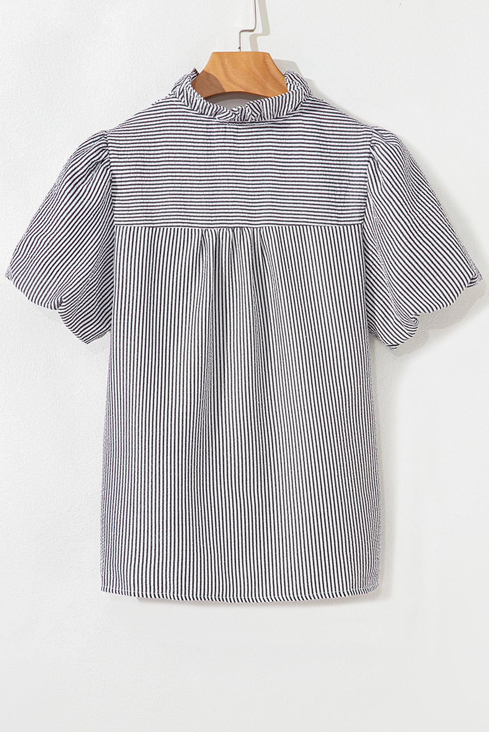 Stripe Ruffle Bubble Sleeve Shirt