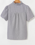 Stripe Ruffle Bubble Sleeve Shirt