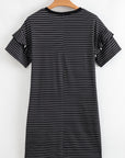 Stripe Ruffle Sleeve Crewneck T-Shirt Mini Dress