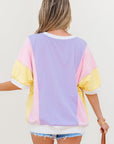 Colorblock Patchwork 3/4 Sleeve Chest Pocket T-Shirt