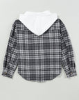 Plaid Pocketed Button-Up Hooded Shacket