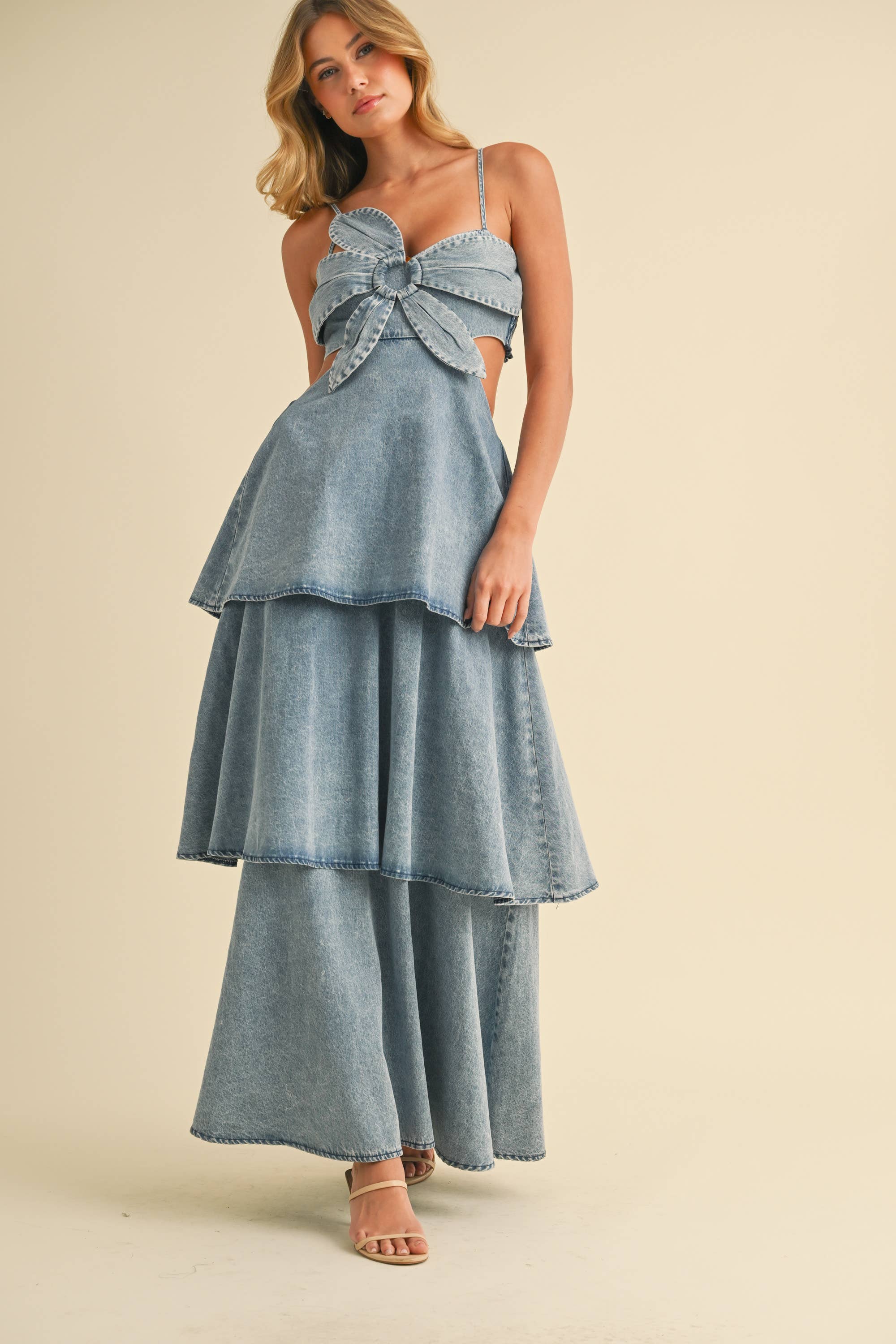 DENIM FLOWER MAXI DRESS