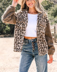 Leopard Sherpa Patchwork Flap Pocket Buttoned Jacket