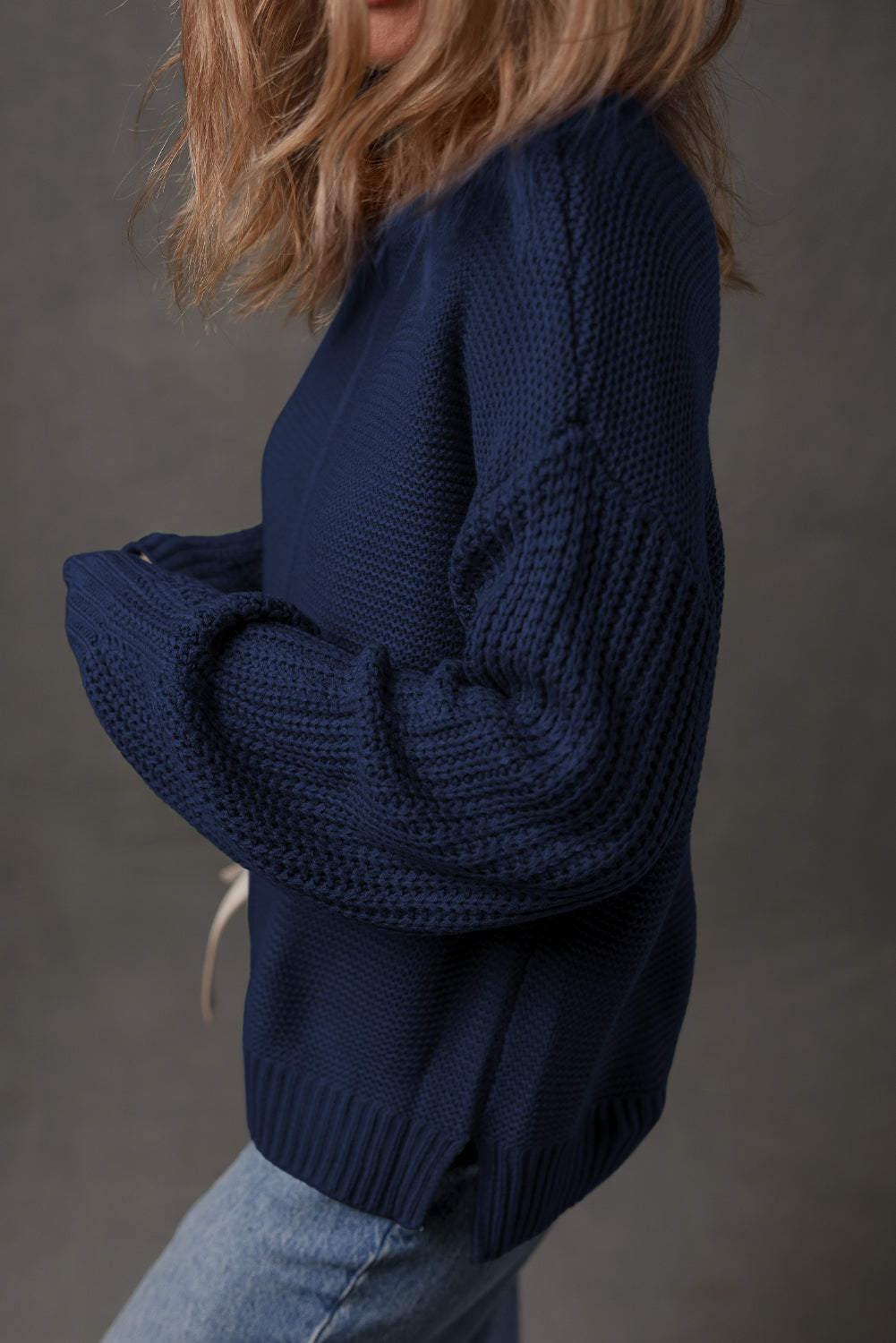 Solid Front Seam Drop Shoulder Sweater