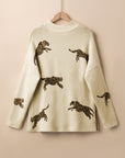 Cheetah Mock Neck Split Hem Sweater