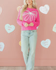Valentine Bow Hollowed Knit Drop Shoulder Sweater