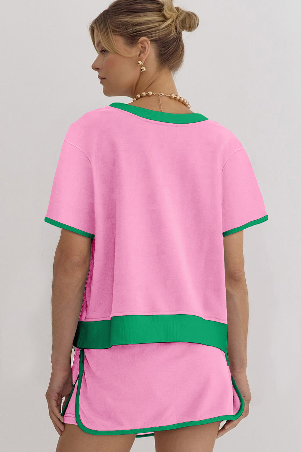 Colorblock Edge Drop Shoulder T Shirt and Skort Set