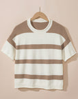 Stripe Knit Dropped Short Sleeve Sweater