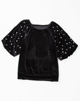 Velvet Pearl Beaded Puff Sleeve Top