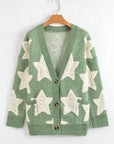 Star Sherpa Textured Buttoned Sweater Cardigan