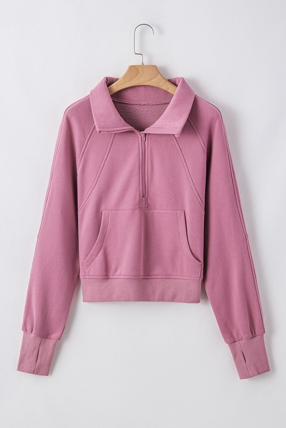 Solid Fleece-Lined Half-Zip Up Collar Sweatshirt