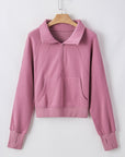 Solid Fleece-Lined Half-Zip Up Collar Sweatshirt
