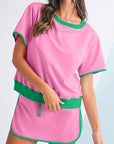 Colorblock Edge Drop Shoulder T Shirt and Skort Set