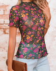 Floral Mesh Short Sleeve Top