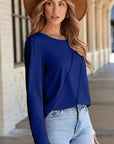 Solid Asymmetric Seam Long Sleeve Top