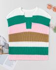 Stripe Colorblock V-Neck Sweater T-Shirt