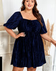 Plus Size Ruched Velvet Puff Sleeve Mini Dress