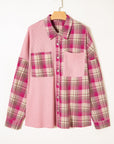 Plus Size Plaid Patchwork Waffle Patch Pocket Shirt