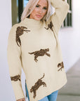Cheetah Mock Neck Split Hem Sweater