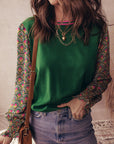 Floral Patchwork Puff Sleeve Sweater