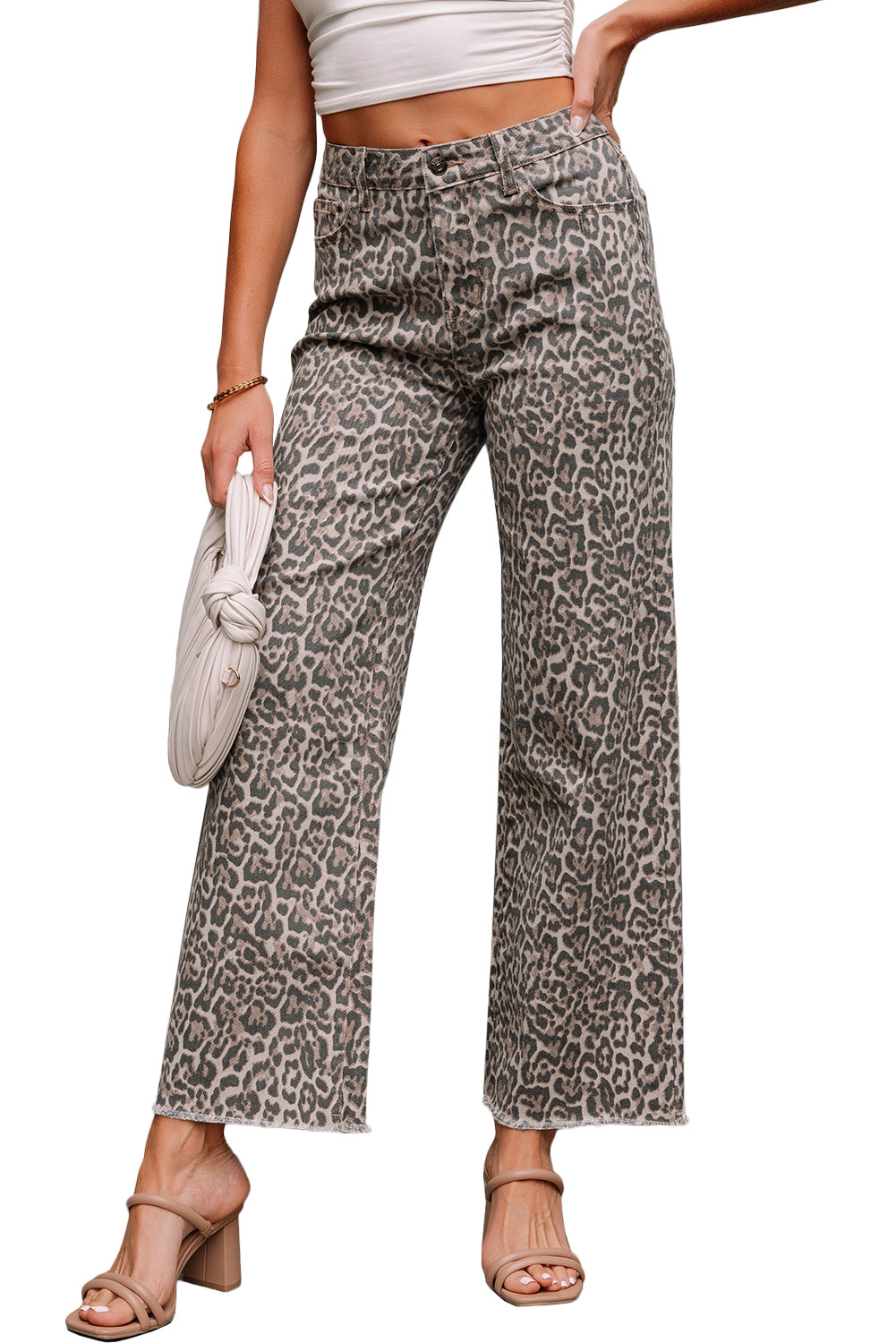 Leopard Frayed High Waist Jeans