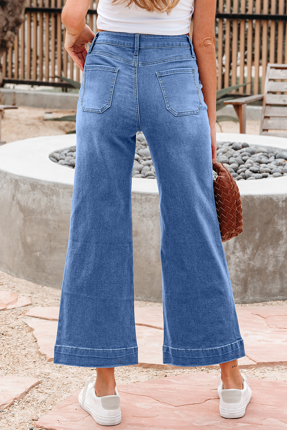 Denim High Rise Cropped Wide Leg Jeans