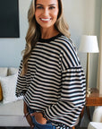 Stripe Lace Trim 3/4 Sleeve Top