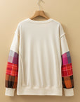 Plaid Patchwork Long Sleeve Exposed Seam Top