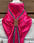 35X35" Solid Hot Pink Wild Rag / Scarf - Leather Slide and Bolo Tie