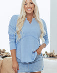 Solid V-Neck Raw Hem Long Sleeve Top
