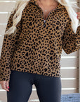 Leopard Quarter-Zip Drop Shoulder Sweatshirt