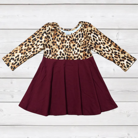 Leopard Maroon Twirly Dress Kids - SALE