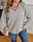 Gray Quilted Quarter Zip Plus Size Hoodie