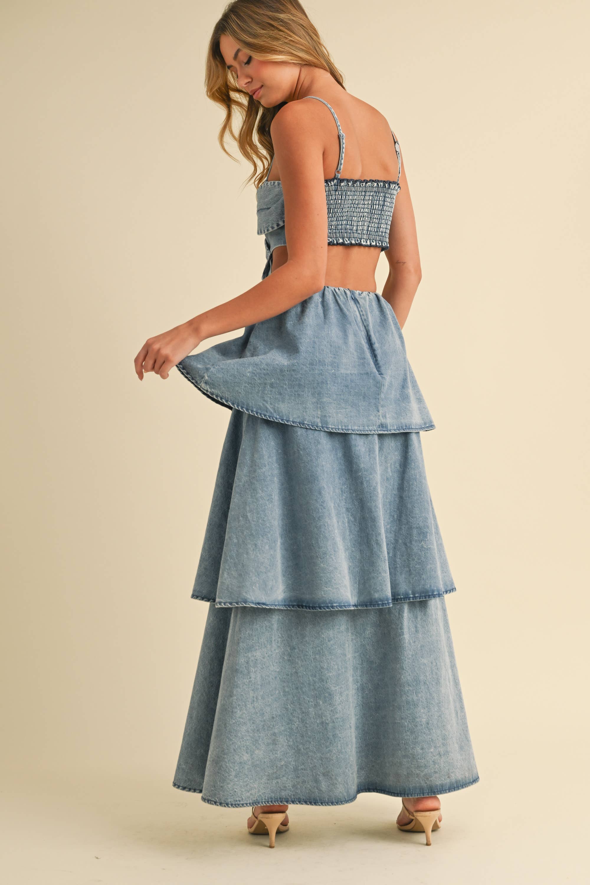 DENIM FLOWER MAXI DRESS