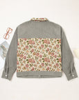 Plus Size Floral Patchwork Corduroy Pocketed Jacket