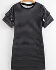 Stripe Ruffle Sleeve Crewneck T-Shirt Mini Dress