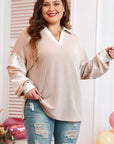 Plus Size Colorblock V-Neck Patchwork Long Sleeve Top