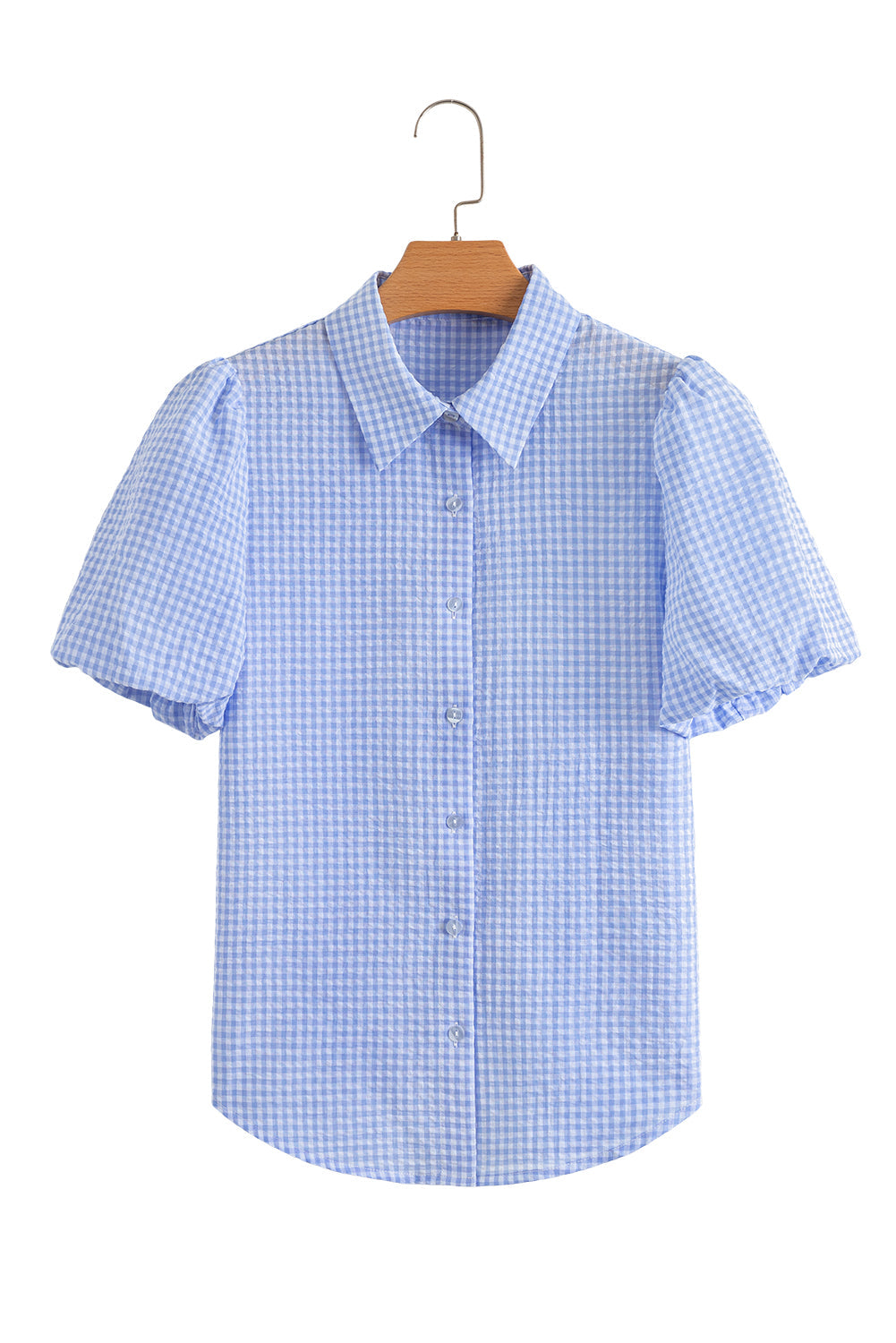 Gingham Puff Sleeve Buttoned Shirt