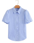 Gingham Puff Sleeve Buttoned Shirt