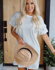 Briana Stripe Ruffled Short Sleeve T Shirt Dress