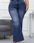 Aila Dark Blue Plus Size Stitching Flare Jeans