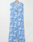 Floral Half-Button Sleeveless Wide Leg Jumpsuit