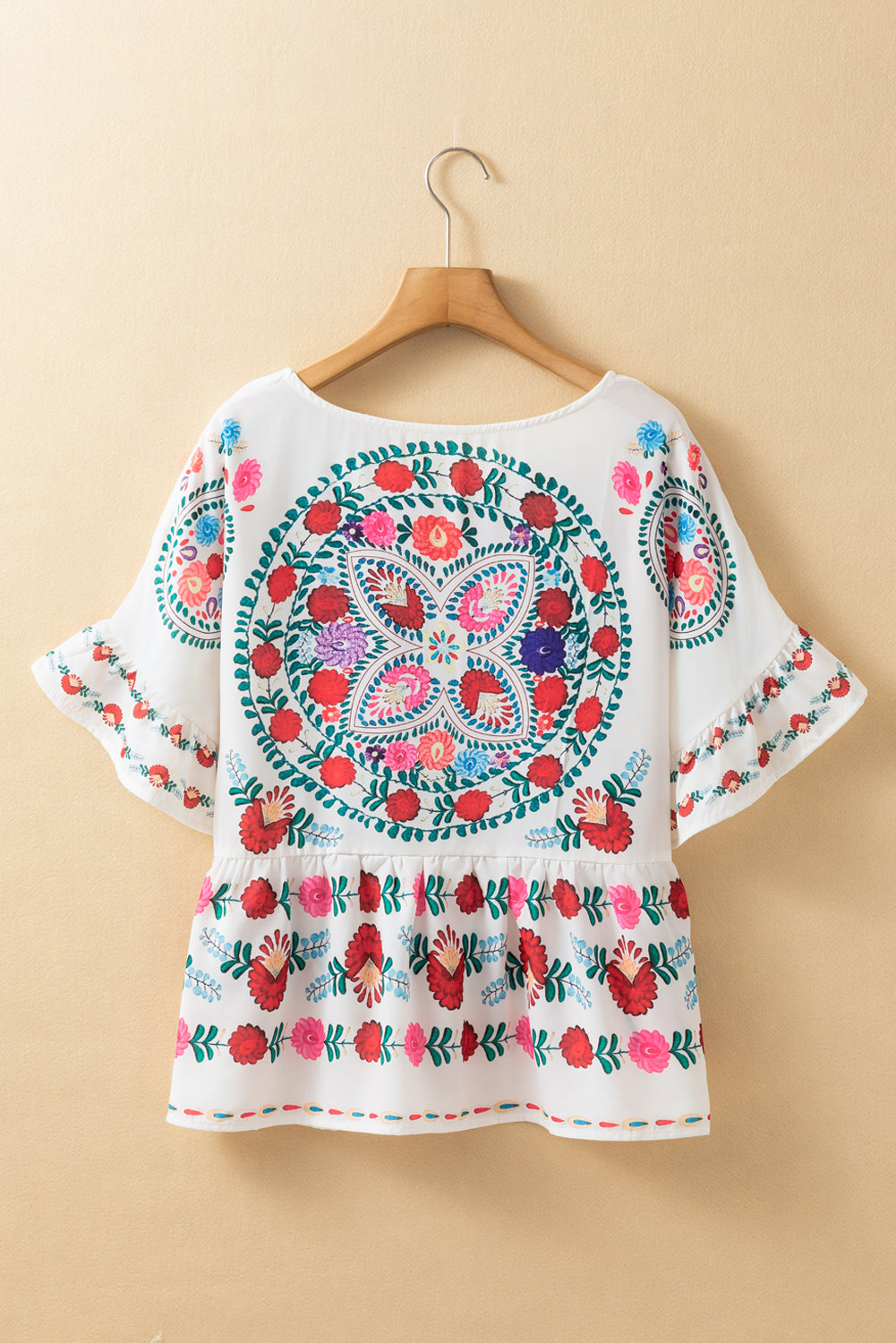 Selene Boho Floral Ruffle Trim Blouse